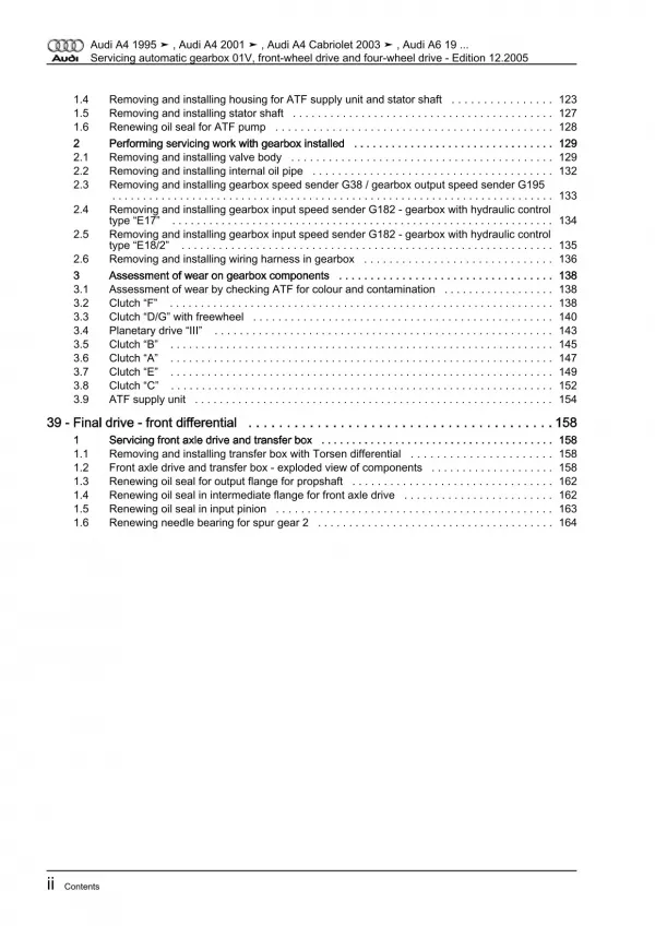 Audi A6 4B 1997-2005 servicing 5 speed automatic gearbox 01V repair manual eBook