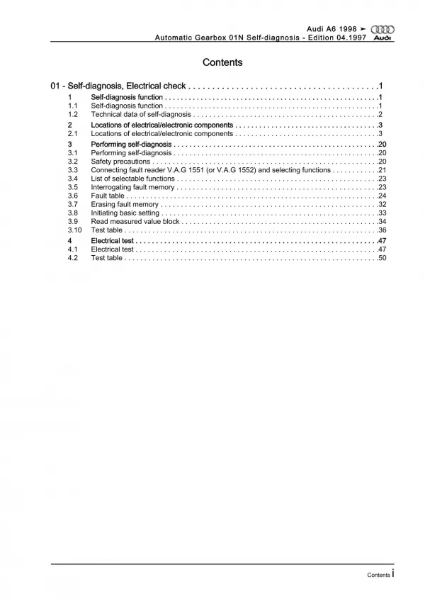 Audi A6 4B 1997-2005 self-diagnosis automatic gearbox 01N repair manual eBook