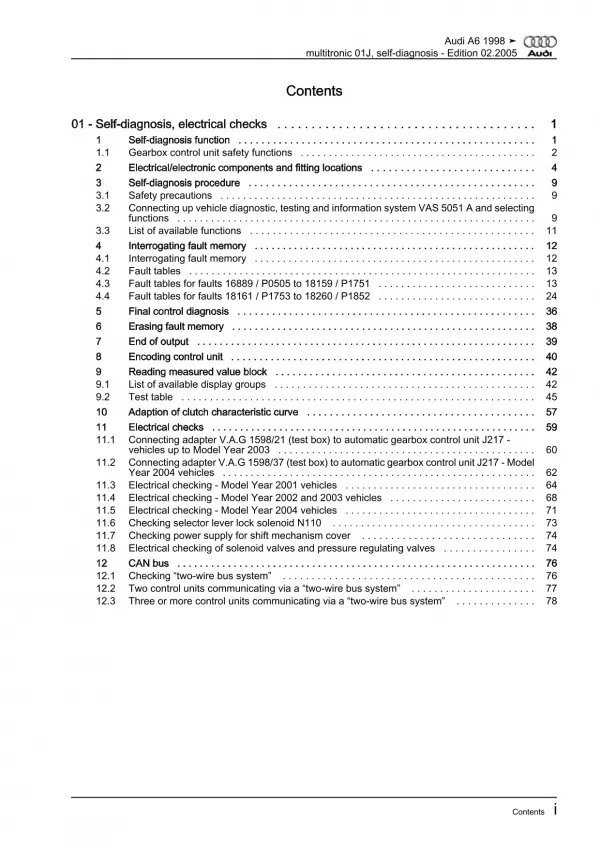 Audi A6 4B 1997-2005 self-diagnosis multitronic gearbox 01J repair manual eBook
