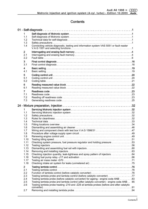 Audi A6 4B (97-05) 4-cyl. motronic injection ignition system repair manual eBook