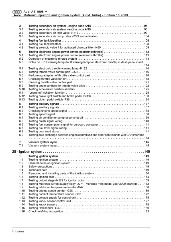 Audi A6 4B (97-05) 4-cyl. motronic injection ignition system repair manual eBook