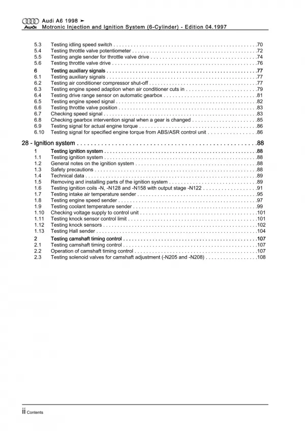 Audi A6 4B (97-05) motronic injection ignition system 165 hp repair manual eBook