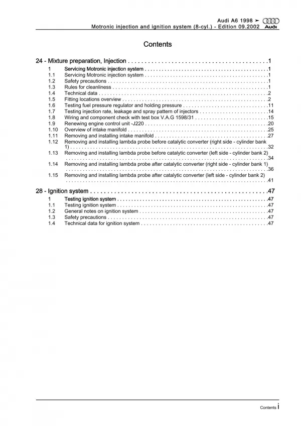 Audi A6 4B (97-05) motronic injection ignition system 299 hp repair manual eBook