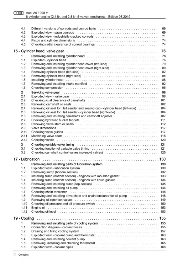 Audi A6 type 4B 1997-2005 petrol engine mechanics 136-193 hp repair manual eBook