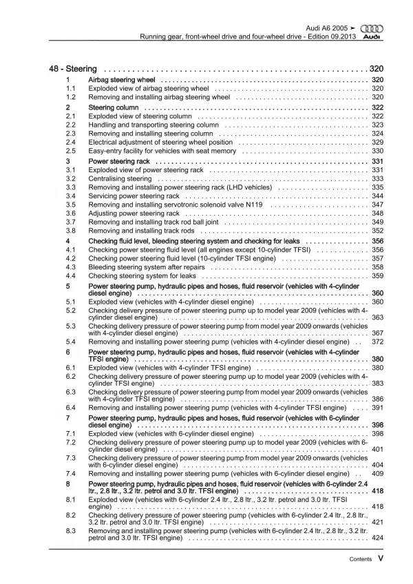 Audi A6 4F 2004-2011 running gear axles steering fwd awd repair manual eBook