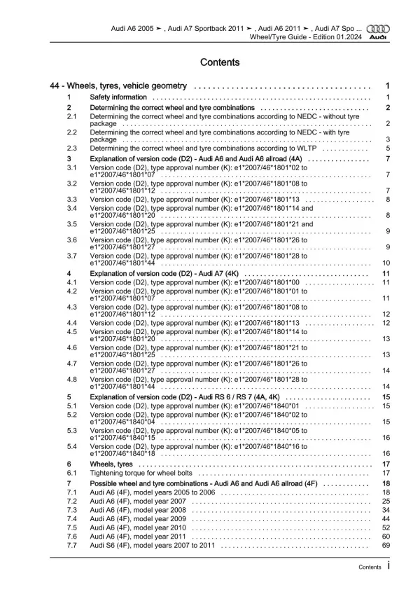 Audi A6 type 4F 2004-2011 wheels and tyres repair workshop manual eBook pdf