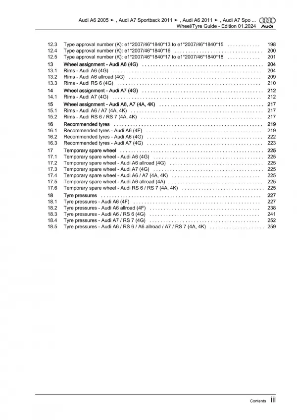 Audi A6 type 4F 2004-2011 wheels and tyres repair workshop manual eBook pdf