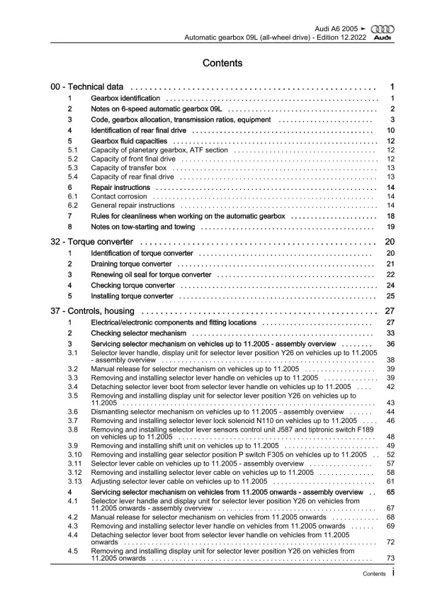 Audi A6 4F 2004-2011 6 speed automatic gearbox 09L repair workshop manual eBook