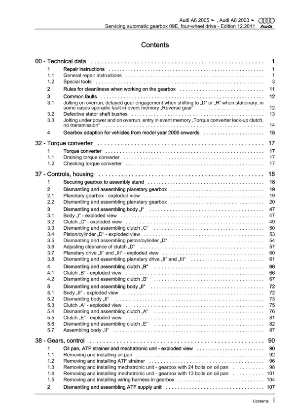 Audi A6 4F 2004-2011 servicing 6 speed automatic gearbox 09E repair manual eBook