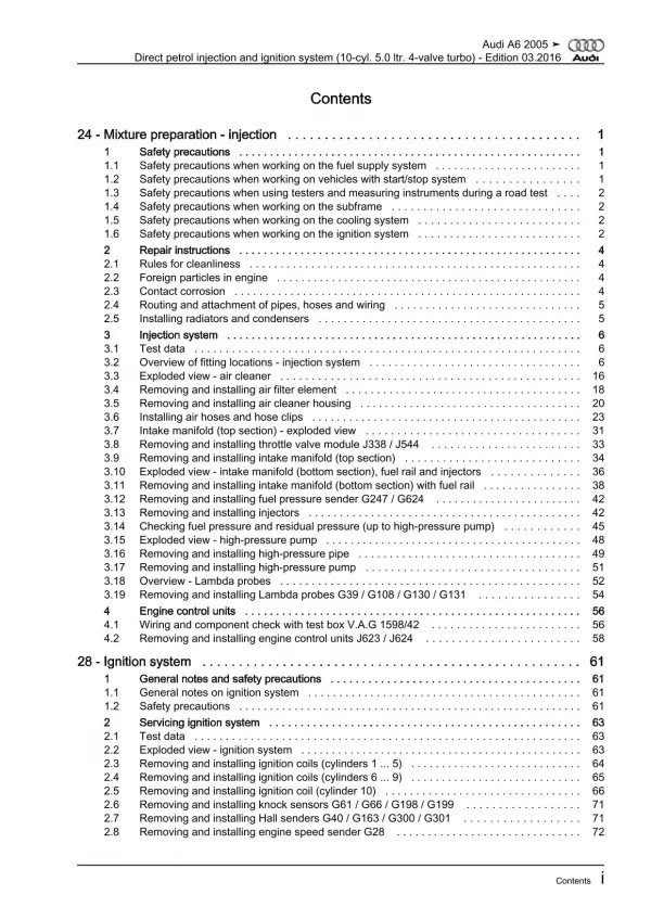 Audi A6 4F 2004-2011 direct injection ignition system 579 hp repair manual eBook