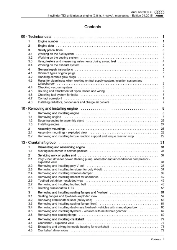 Audi A6 4F 2004-2011 diesel engine mechanics 2.0l 121-140 hp repair manual eBook