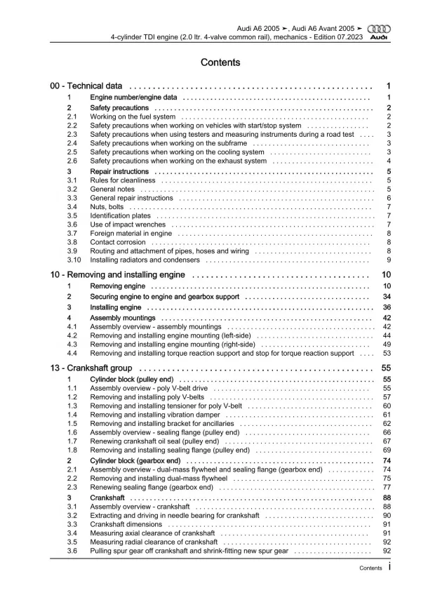 Audi A6 4F 2004-2011 diesel engine mechanics 2.0l 136-170 hp repair manual eBook