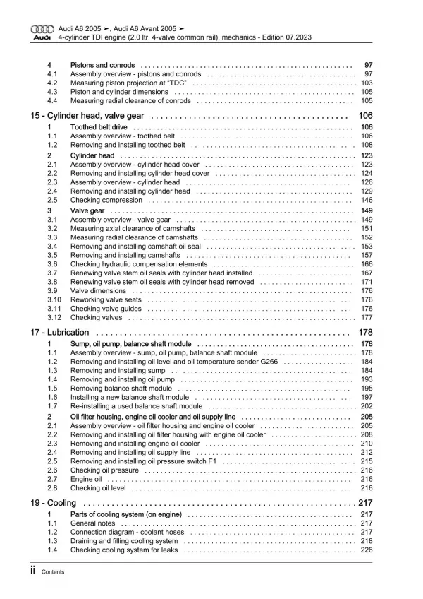 Audi A6 4F 2004-2011 diesel engine mechanics 2.0l 136-170 hp repair manual eBook