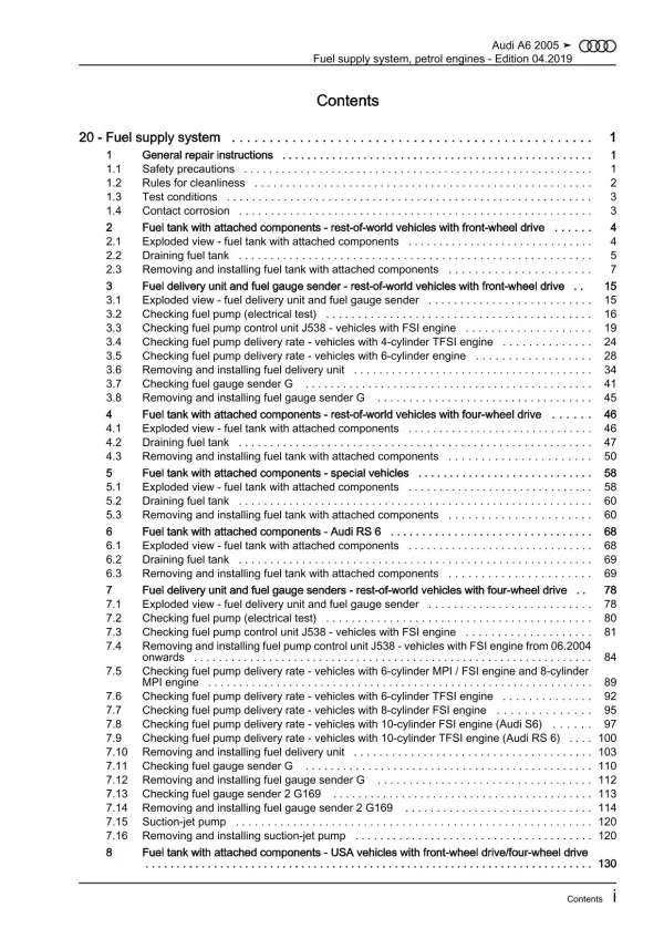 Audi A6 type 4F 2004-2011 fuel supply system petrol engines repair manual eBook