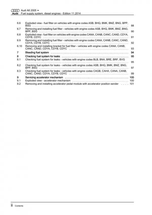 Audi A6 type 4F 2004-2011 fuel supply system diesel engines repair manual eBook