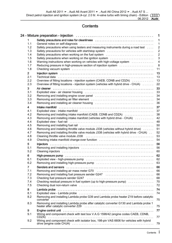 Audi A6 4G 2010-2018 direct injection ignition system 2.0l repair manual eBook