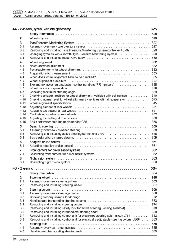 Audi A6 4K 2018-2023 running gear axles steering repair workshop manual eBook