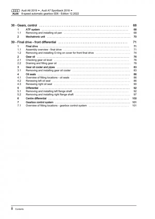 Audi A6 4K 2018-2023 8 speed automatic gearbox 0D6 repair workshop manual eBook