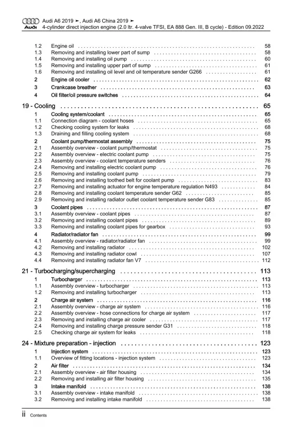 Audi A6 4K 2018-2023 petrol engines 2.0l 190 hp repair workshop manual eBook