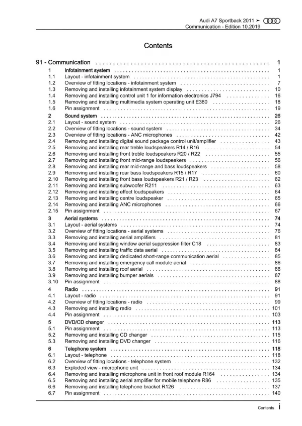 Audi A7 4G 2010-2018 communication radio navigation repair workshop manual eBook