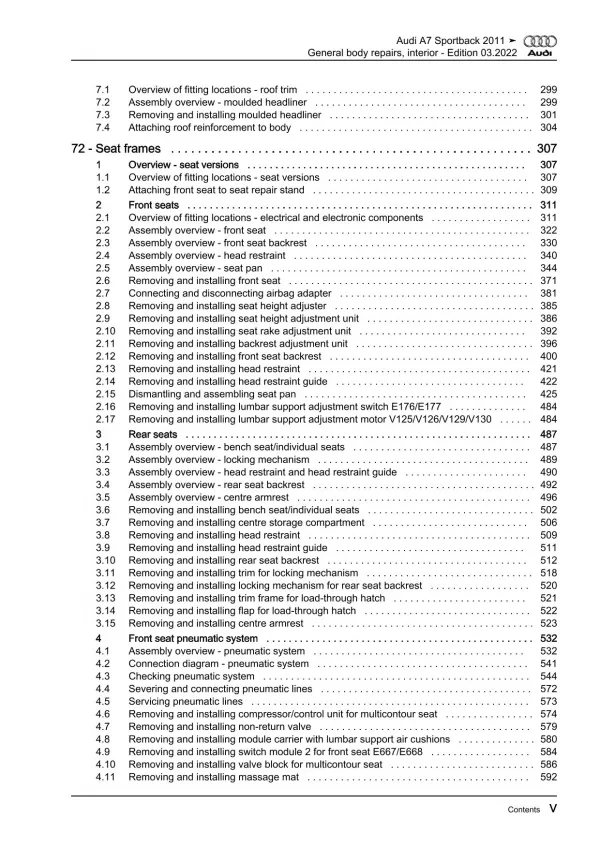 Audi A7 4G 2010-2018 general body repairs interior guide workshop manual eBook