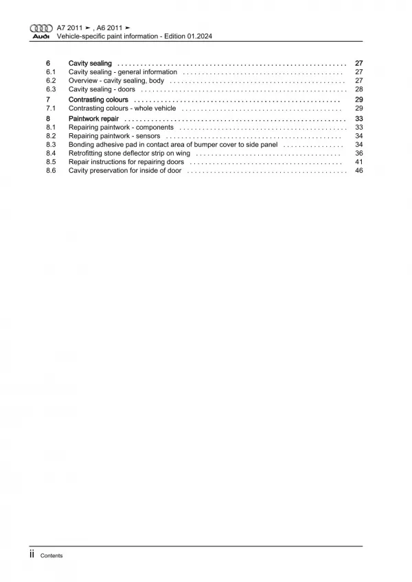 Audi A7 type 4G 2010-2018 paint information repair workshop manual eBook pdf