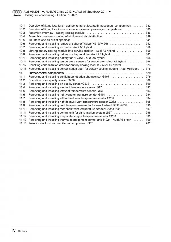 Audi A7 type 4G 2010-2018 heating air conditioning system repair manual eBook