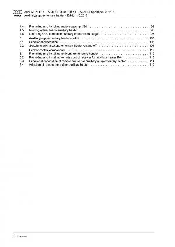 Audi A7 4G 2010-2018 auxiliary supplementary heater repair workshop manual eBook