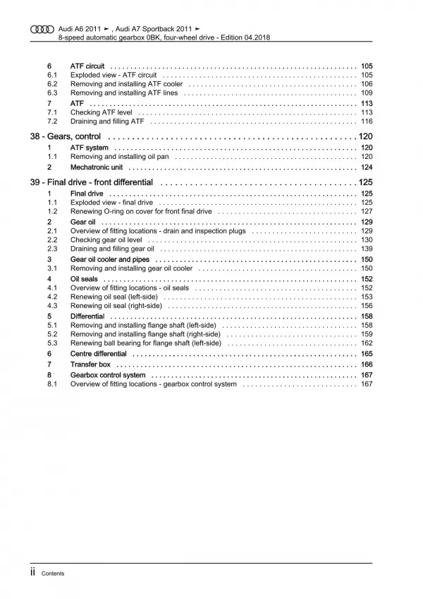 Audi A7 4G 2010-2018 8 speed automatic gearbox 0BK repair workshop manual eBook