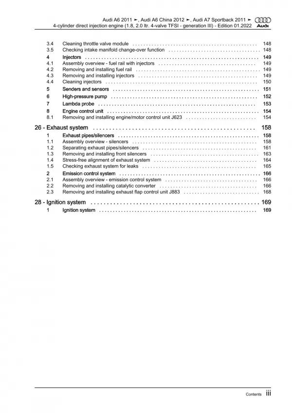 Audi A7 type 4G 2010-2018 petrol engines 190-252 hp repair workshop manual eBook