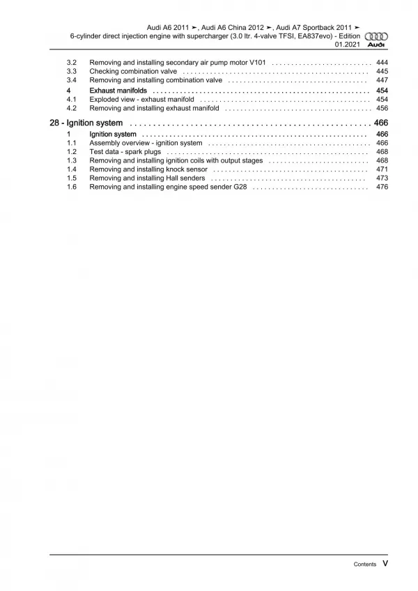 Audi A7 type 4G 2010-2018 petrol engines 272-340 hp repair workshop manual eBook