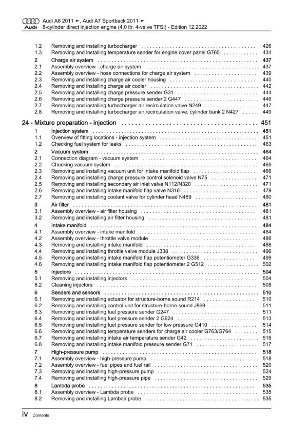 Audi A7 type 4G 2010-2018 petrol engines 420-605 hp repair workshop manual eBook