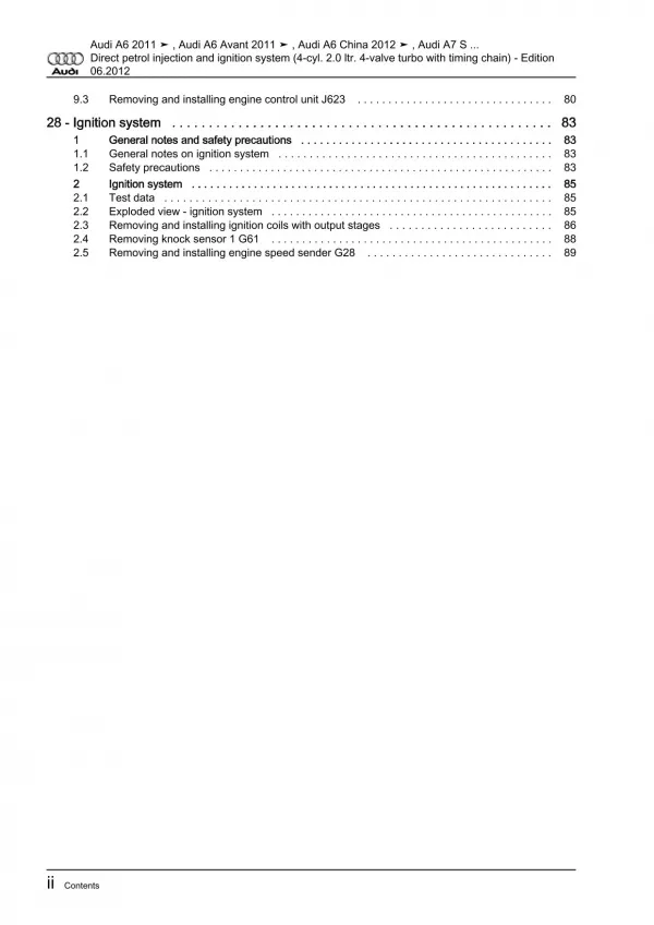 Audi A7 4G 2010-2018 direct injection ignition system 2.0l repair manual eBook