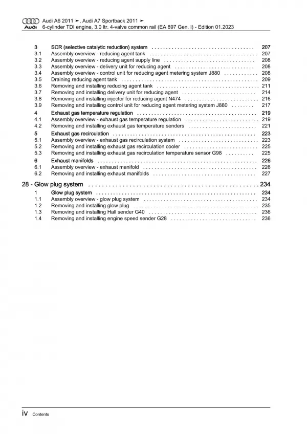 Audi A7 type 4G 2010-2018 diesel engines 190-272 hp repair workshop manuel eBook