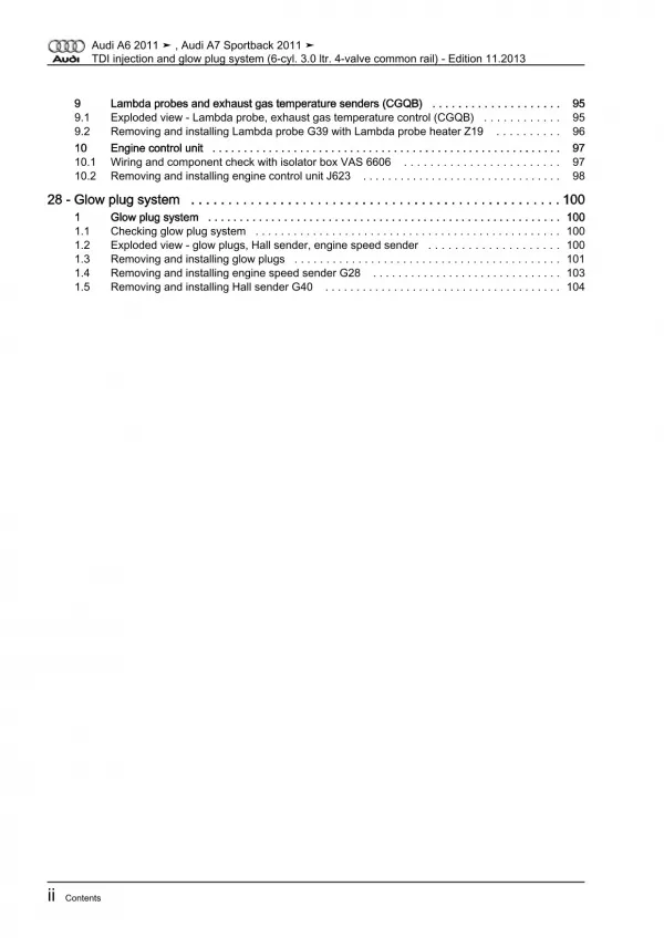 Audi A7 4G 2010-2018 diesel injection glow plug system 3.0l repair manual eBook