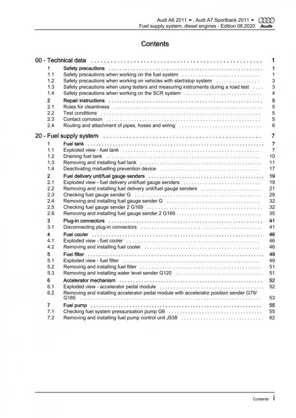 Audi A7 type 4G 2010-2018 fuel supply system diesel engines repair manual eBook