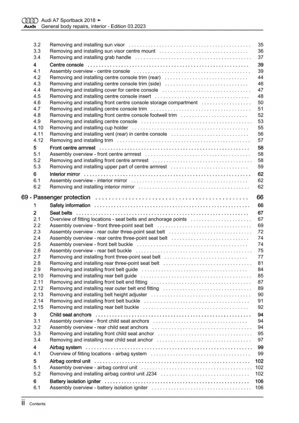 Audi A7 4K from 2018 general body repairs interior guide workshop manual eBook