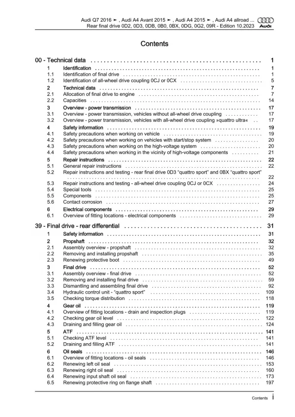 Audi A7 4K from 2018 propshaft and rear final drive repair workshop manual eBook