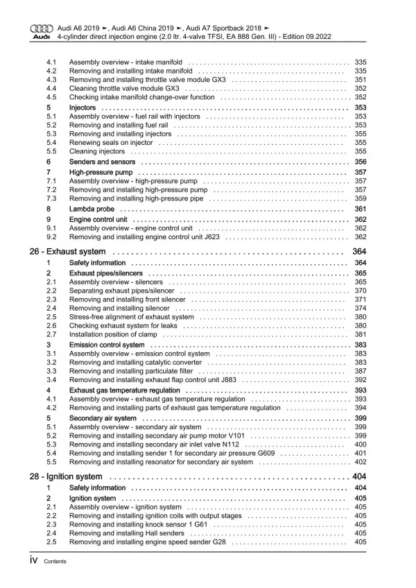 Audi A7 4K from 2018 petrol engines 2.0l 190-367 hp repair workshop manual eBook