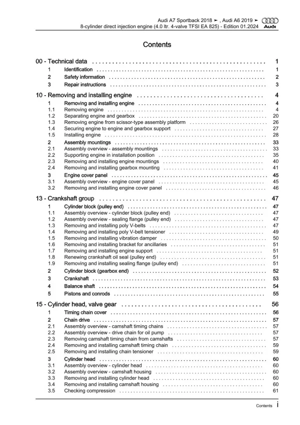 Audi A7 4K from 2018 petrol engines 4.0l 600-630 hp repair workshop manual eBook