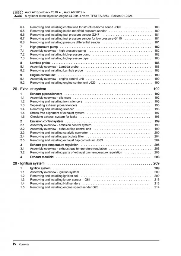 Audi A7 4K from 2018 petrol engines 4.0l 600-630 hp repair workshop manual eBook