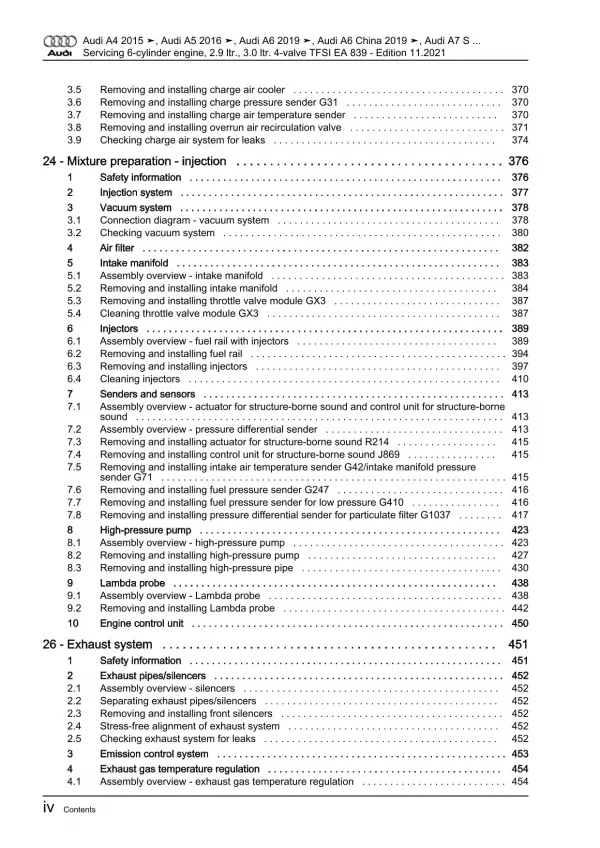 Audi A7 4K from 2018 servicing petrol engines 340-462 hp repair manual eBook