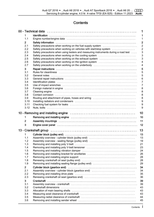 Audi A7 4K from 2018 servicing petrol engines 460-630 hp repair manual eBook