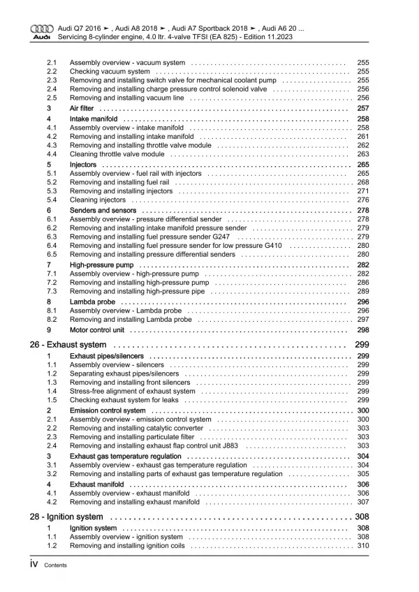 Audi A7 4K from 2018 servicing petrol engines 460-630 hp repair manual eBook