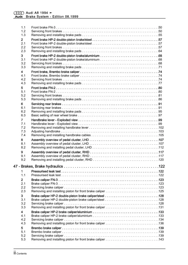 Audi A8 type 4D 1994-2002 brake systems repair workshop manual eBook pdf