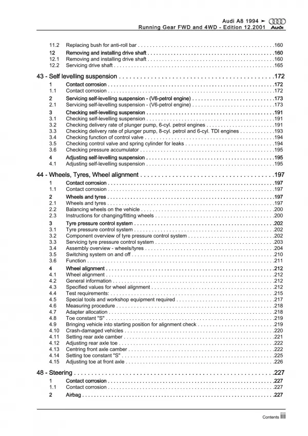 Audi A8 4D 1994-2002 running gear axles steering fwd awd repair manual eBook