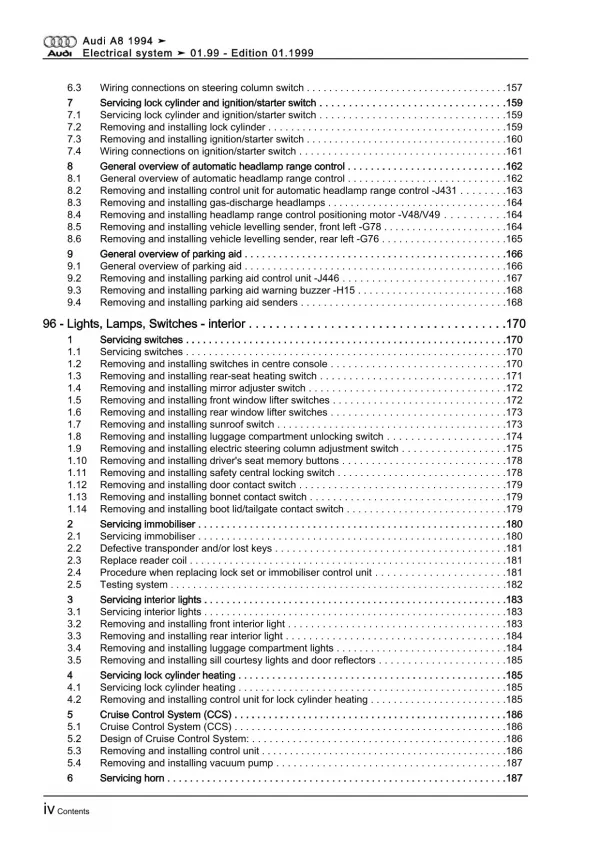 Audi A8 type 4D 1994-1999 electrical system repair workshop manual eBook