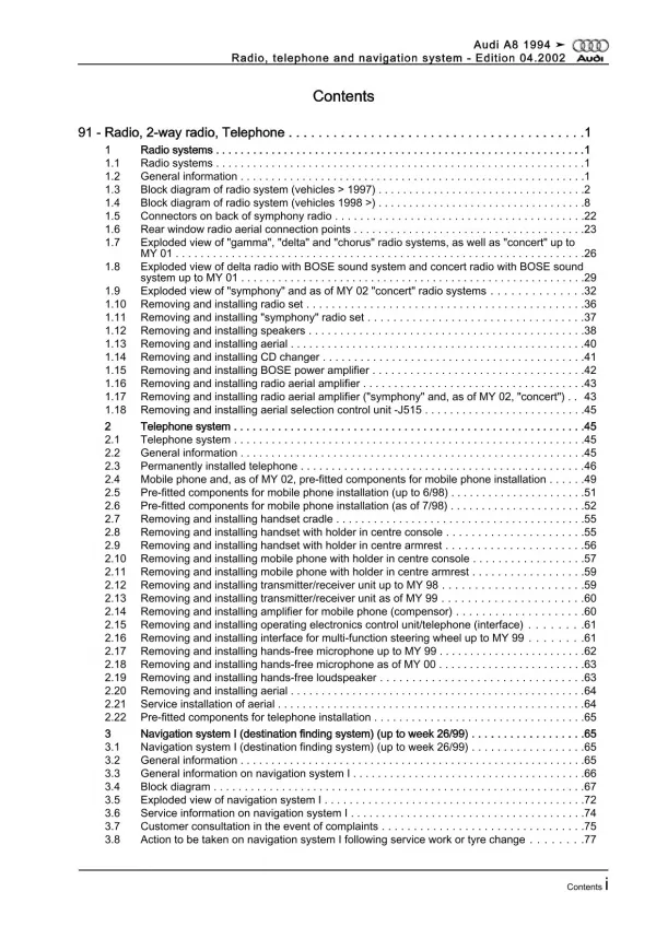 Audi A8 type 4D 1994-2002 communication radio navigation repair manual eBook