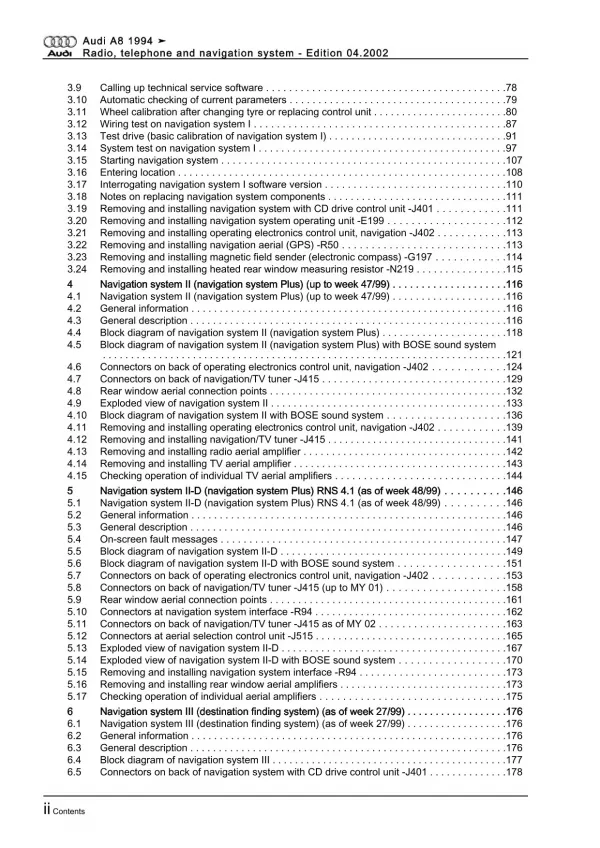 Audi A8 type 4D 1994-2002 communication radio navigation repair manual eBook