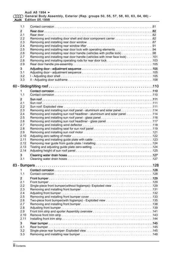 Audi A8 4D 1994-2002 general body repairs exterior guide workshop manual eBook